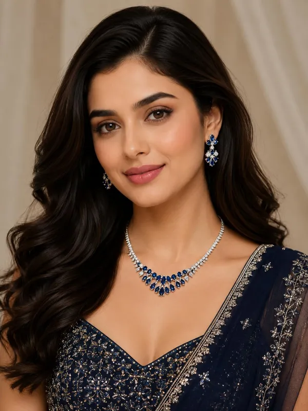 Silver_And_Blue_Alloy_Cz_Stone_Floral_Bridal_Necklace_Set_With_Stud_Earrings_For_Women