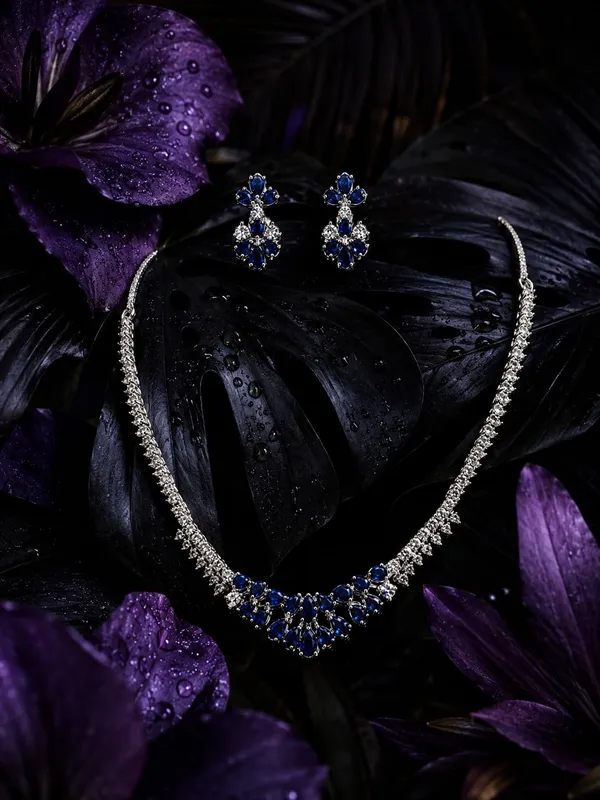 Silver_And_Blue_Alloy_Cz_Stone_Floral_Bridal_Necklace_Set_With_Stud_Earrings_For_Women