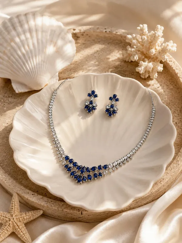 Silver_And_Blue_Alloy_Cz_Stone_Floral_Bridal_Necklace_Set_With_Stud_Earrings_For_Women