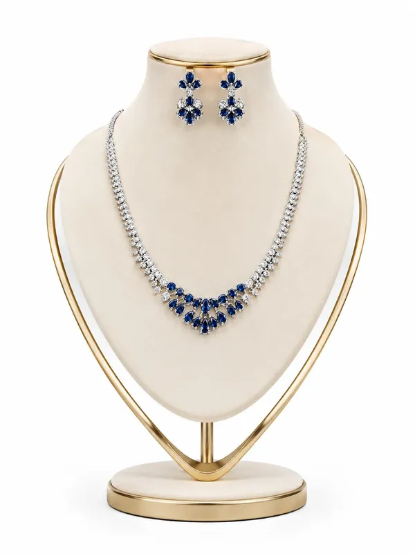 Silver_And_Blue_Alloy_Cz_Stone_Floral_Bridal_Necklace_Set_With_Stud_Earrings_For_Women