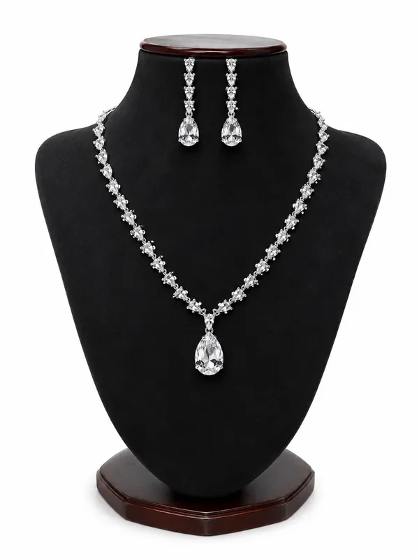 Crystal_And_White_Alloy_Cz_Crystal_Teardrop_Bridal_Necklace_Set_For_Women