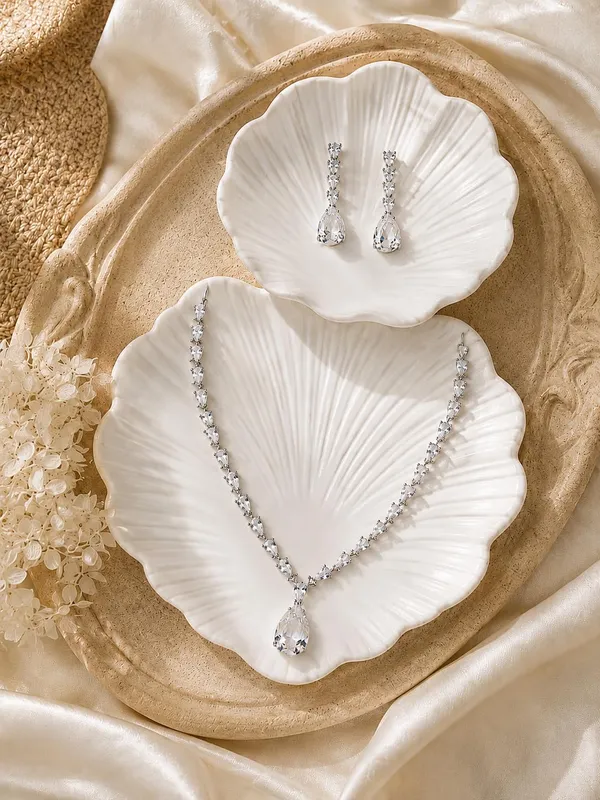 Crystal_And_White_Alloy_Cz_Crystal_Teardrop_Bridal_Necklace_Set_For_Women