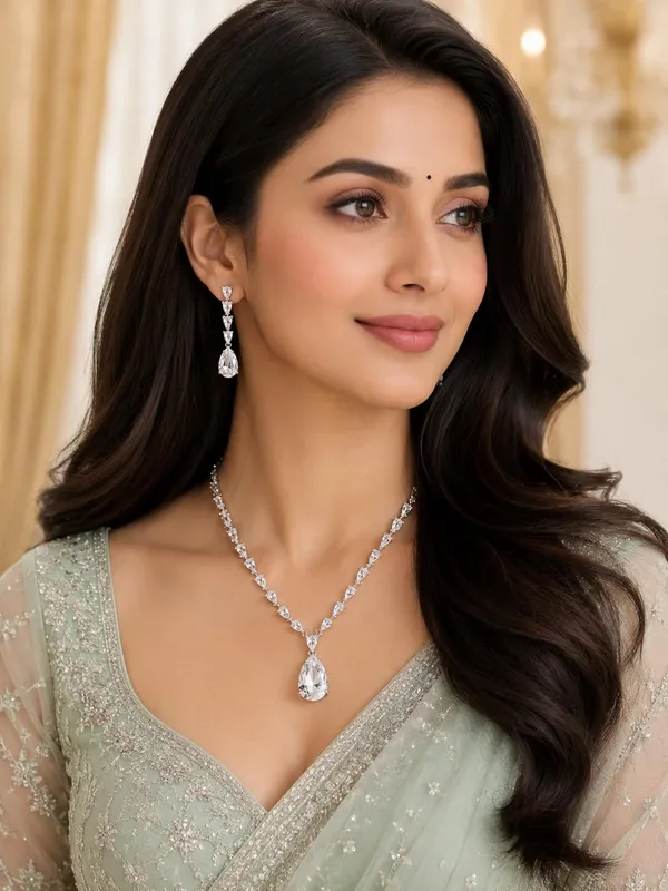 Crystal_And_White_Alloy_Cz_Crystal_Teardrop_Bridal_Necklace_Set_For_Women