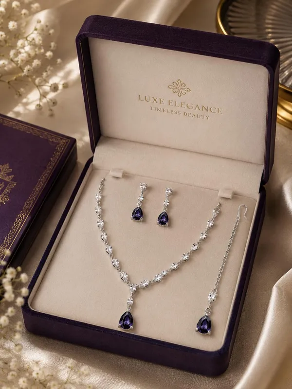 Royal_Blue_Rhodium_Crystal_Pear_Cut_Bridal_Jewellery_Set_For_Women