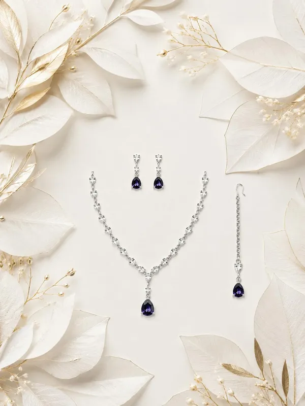 Royal_Blue_Rhodium_Crystal_Pear_Cut_Bridal_Jewellery_Set_For_Women