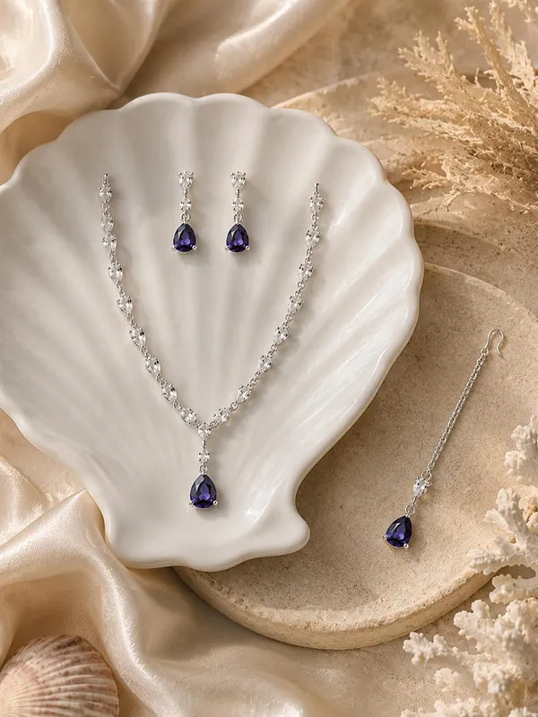Royal_Blue_Rhodium_Crystal_Pear_Cut_Bridal_Jewellery_Set_For_Women