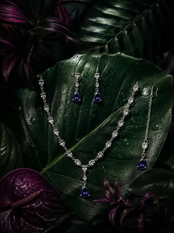 Royal_Blue_Rhodium_Crystal_Pear_Cut_Bridal_Jewellery_Set_For_Women