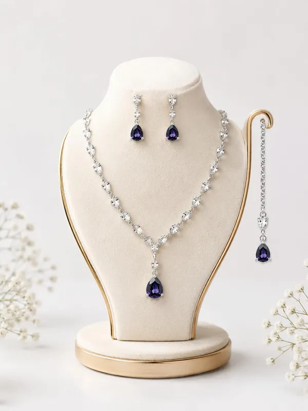 Royal_Blue_Rhodium_Crystal_Pear_Cut_Bridal_Jewellery_Set_For_Women