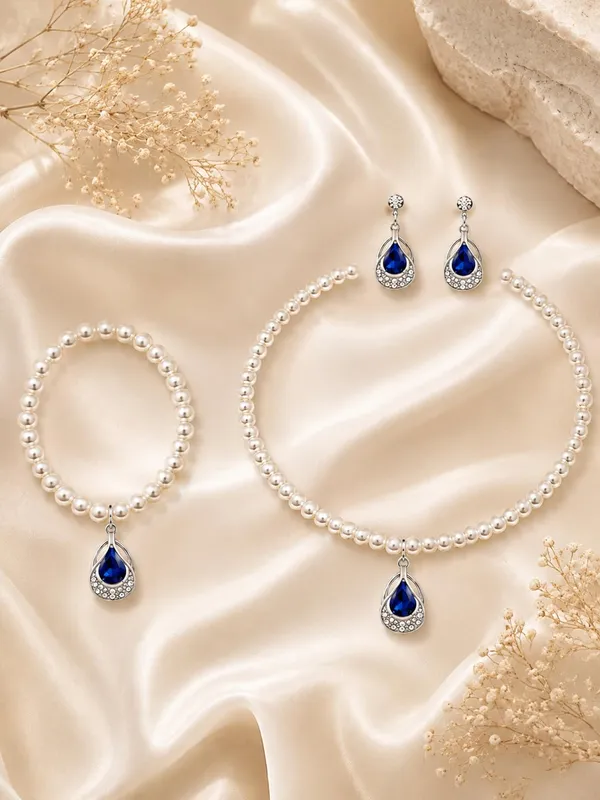 Royal_Blue_Alloy_Pearl_Rhodium_Teardrop_Crystal_Necklace_Bracelet_Earrings_Set_For_Women
