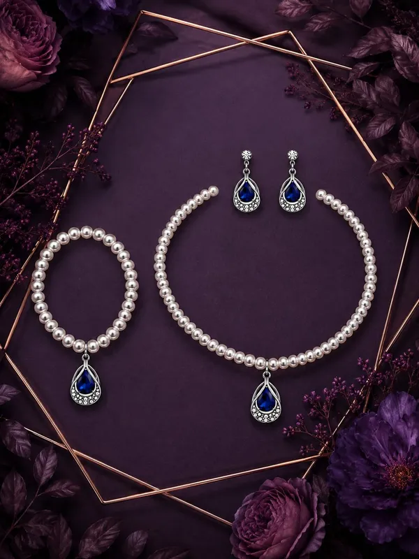 Royal_Blue_Alloy_Pearl_Rhodium_Teardrop_Crystal_Necklace_Bracelet_Earrings_Set_For_Women