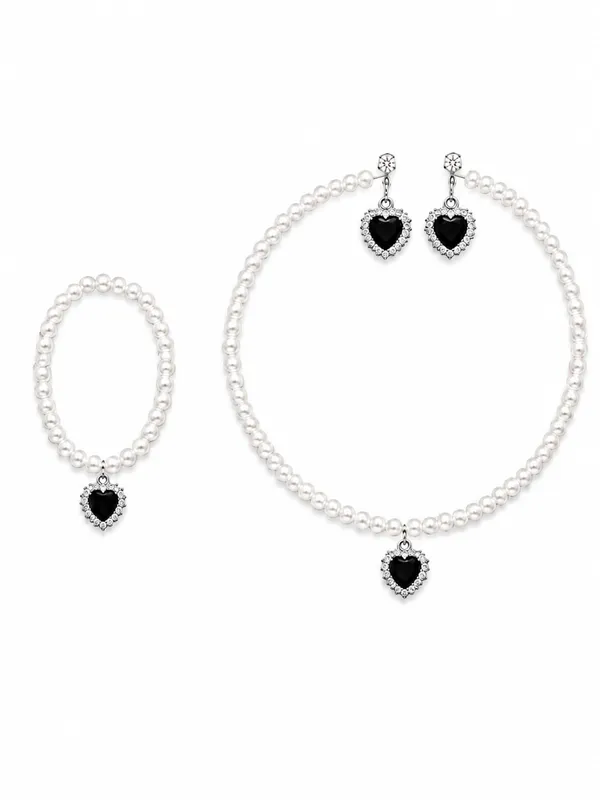 White_And_Black_Pearl_Alloy_Heart_Pendant_Jewellery_Set_For_Women