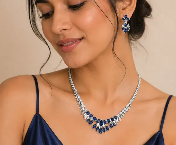 Silver_And_Blue_Alloy_Cz_Stone_Floral_Bridal_Necklace_Set_With_Stud_Earrings_For_Women
