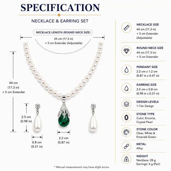 Green_And_Pearl_White_Pearl_Alloy_Teardrop_Crystal_Pendant_Necklace_Set_For_Women