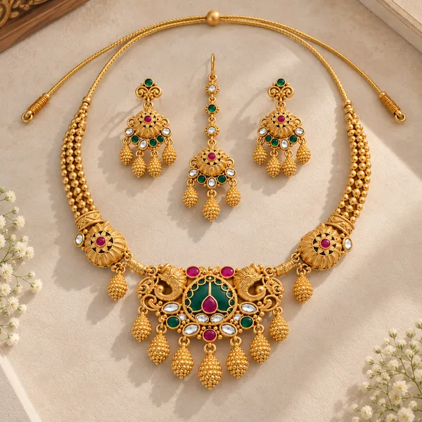 Zeeba_Jewels_–_Traditional_Gold-Tone_Necklace_Set_with_Earrings_&_Maang_Tikka