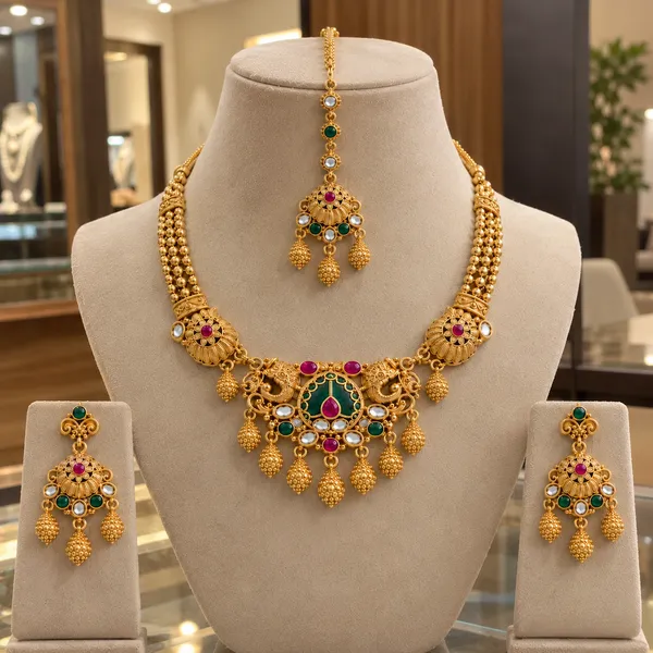 Zeeba_Jewels_–_Traditional_Gold-Tone_Necklace_Set_with_Earrings_&_Maang_Tikka
