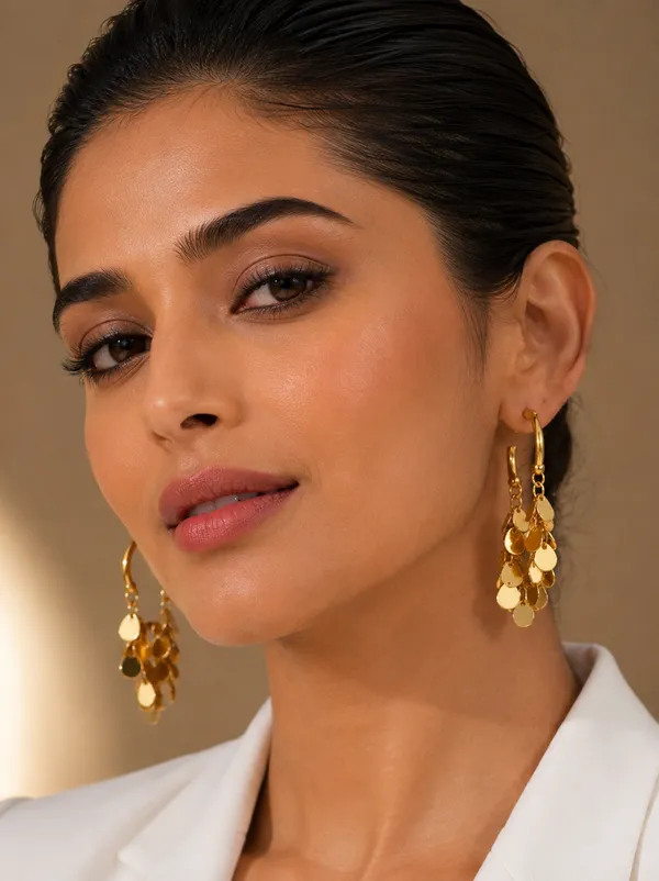 Zeeba_Jewels_Cascading_Disc_Hoop_Earrings_for_Women_|_Statement_Fringe_Dangle_Earrings_|_Contemporary_Designer_Drop_Earrings_with_Textured_Charm_Accents