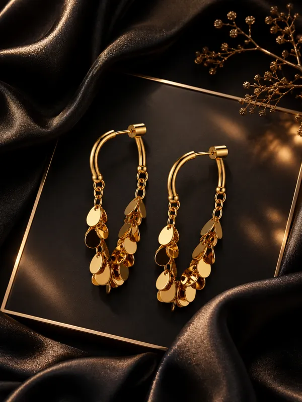 Zeeba_Jewels_Cascading_Disc_Hoop_Earrings_for_Women_|_Statement_Fringe_Dangle_Earrings_|_Contemporary_Designer_Drop_Earrings_with_Textured_Charm_Accents