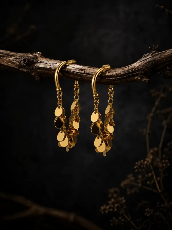 Zeeba_Jewels_Cascading_Disc_Hoop_Earrings_for_Women_|_Statement_Fringe_Dangle_Earrings_|_Contemporary_Designer_Drop_Earrings_with_Textured_Charm_Accents