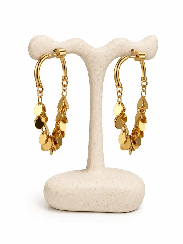 Zeeba_Jewels_Cascading_Disc_Hoop_Earrings_for_Women_|_Statement_Fringe_Dangle_Earrings_|_Contemporary_Designer_Drop_Earrings_with_Textured_Charm_Accents