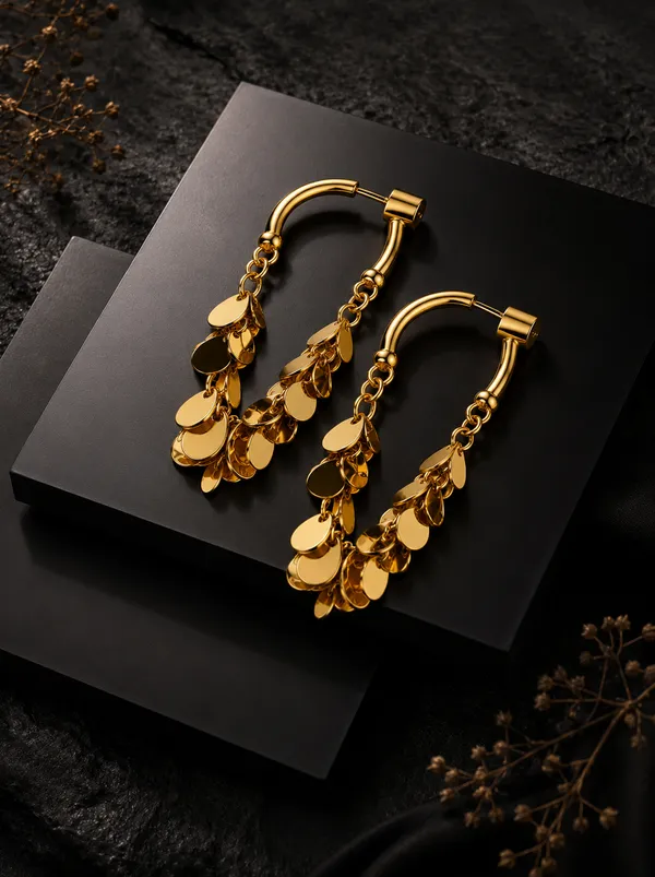 Zeeba_Jewels_Cascading_Disc_Hoop_Earrings_for_Women_|_Statement_Fringe_Dangle_Earrings_|_Contemporary_Designer_Drop_Earrings_with_Textured_Charm_Accents