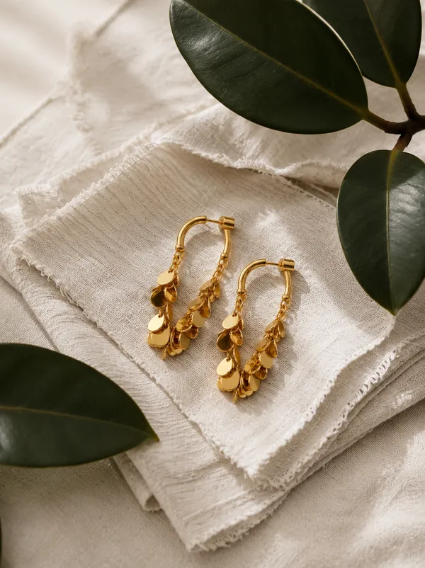 Zeeba_Jewels_Cascading_Disc_Hoop_Earrings_for_Women_|_Statement_Fringe_Dangle_Earrings_|_Contemporary_Designer_Drop_Earrings_with_Textured_Charm_Accents