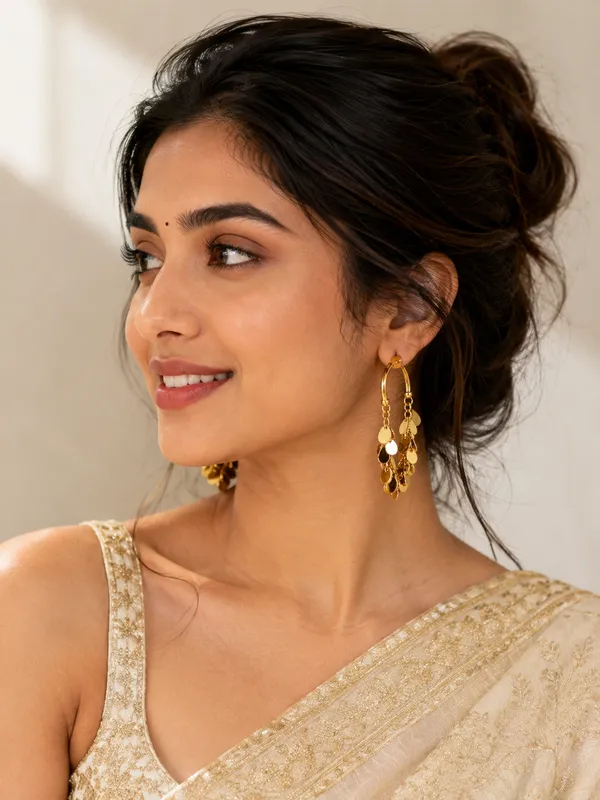 Zeeba_Jewels_Cascading_Disc_Hoop_Earrings_for_Women_|_Statement_Fringe_Dangle_Earrings_|_Contemporary_Designer_Drop_Earrings_with_Textured_Charm_Accents