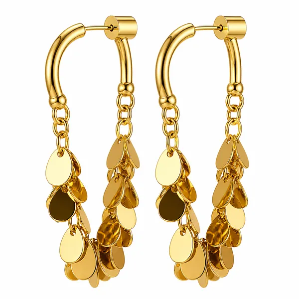 Zeeba_Jewels_Cascading_Disc_Hoop_Earrings_for_Women_|_Statement_Fringe_Dangle_Earrings_|_Contemporary_Designer_Drop_Earrings_with_Textured_Charm_Accents