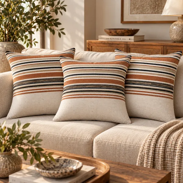 Handloom_Woven_Rust_red_Striped_Cushion_Cover_45x45_Cms