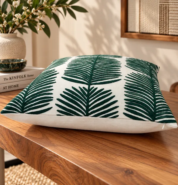 Embroidered_Leaves_Cotton_Cushion_Cover_50x50Cms