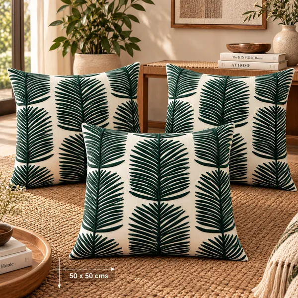 Embroidered_Leaves_Cotton_Cushion_Cover_50x50Cms