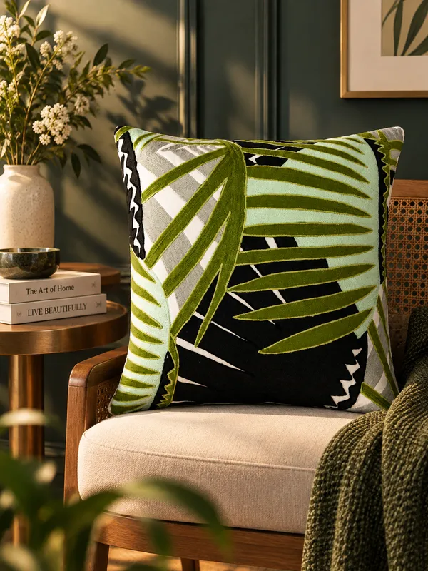 Tropical_Leaves_Embroidered_Cushion_Cover_50x50Cms