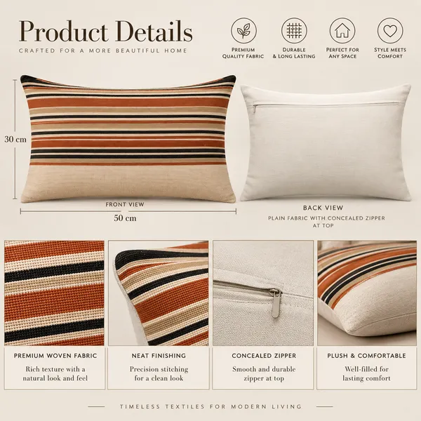 Handloom_Woven_Rust_red_Striped_Cushion_Cover_30x50_Cms