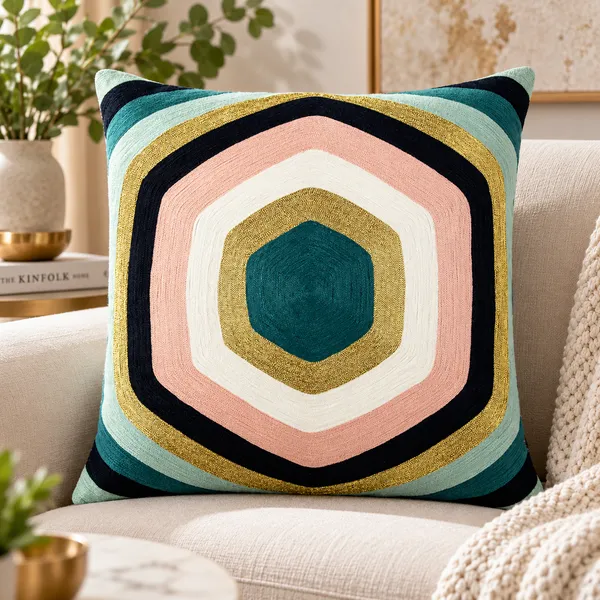 Curved_Hexagon_Embroidered_Cushion_Cover_Size_50x50Cms