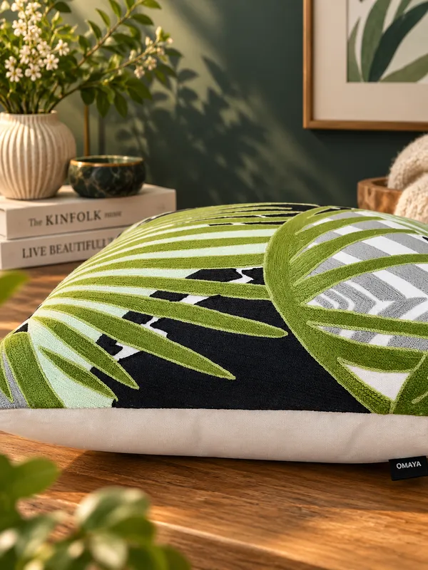 Tropical_Leaves_Embroidered_Cushion_Cover_50x50Cms