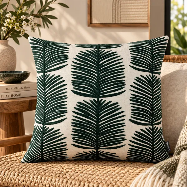 Embroidered_Leaves_Cotton_Cushion_Cover_50x50Cms