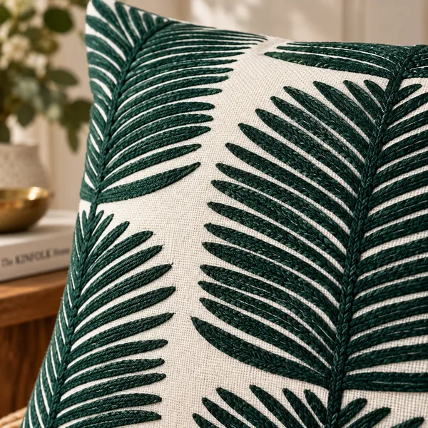 Embroidered_Leaves_Cotton_Cushion_Cover_50x50Cms