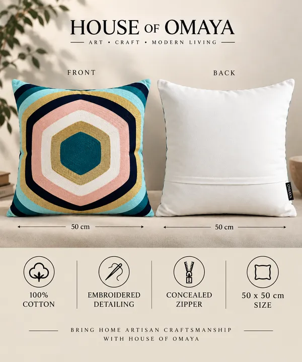 Curved_Hexagon_Embroidered_Cushion_Cover_Size_50x50Cms