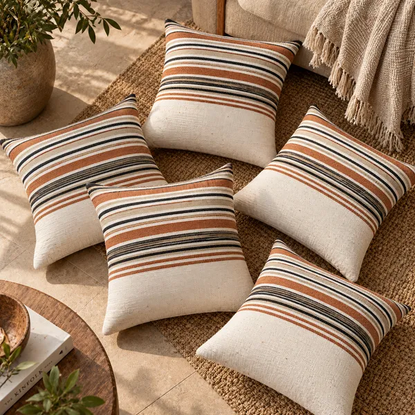 Handloom_Woven_Rust_red_Striped_Cushion_Cover_45x45_Cms