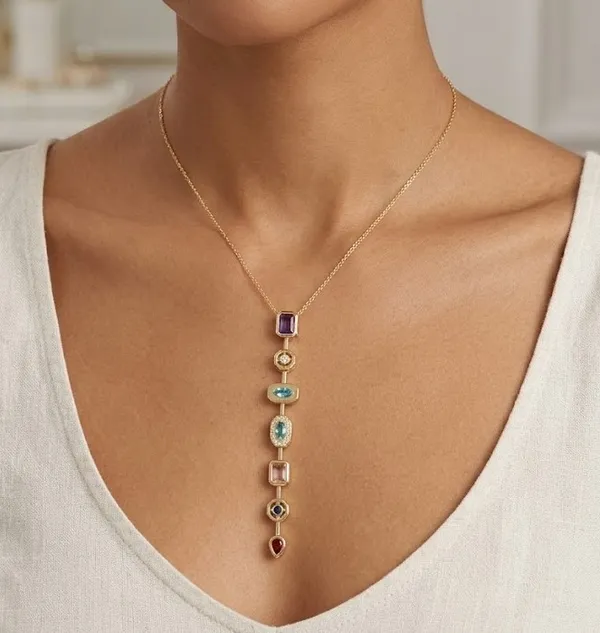 Gold_Stainless_Steel_Multi_Gemstone_Vertical_Drop_Pendant_Necklace_For_Women_(PNSS-32)