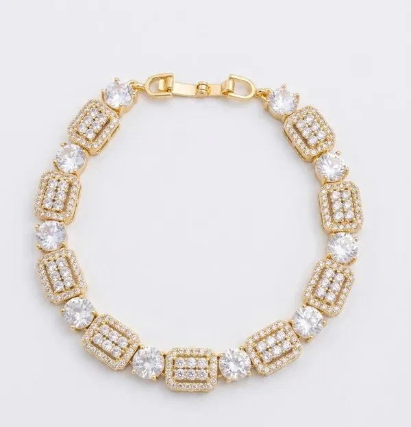 Gold_Plated_Cubic_Zirconia_Rectangular_Link_Bracelet_For_Women_(BRADCN-01)
