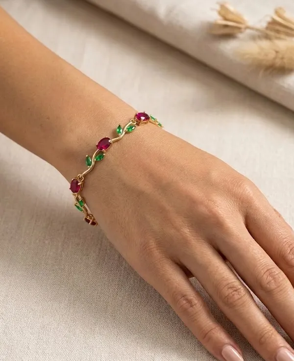 Gold_Plated_Ruby_Emerald_Stone_Vine_Design_Bracelet_For_Women_(BRADCN-04D)