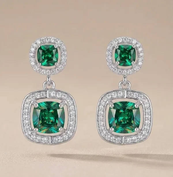 Silver_Metal_Green_Emerald_Cushion_Cut_Crystal_Drop_Earrings_For_Women_(ERAD-02D)