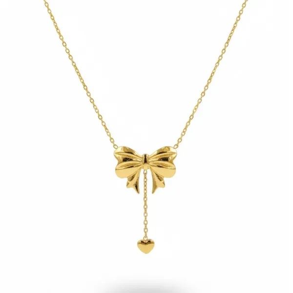 Gold_Stainless_Steel_Bow_Charm_Heart_Drop_Pendant_Necklace_For_Women_(PNSS-20)