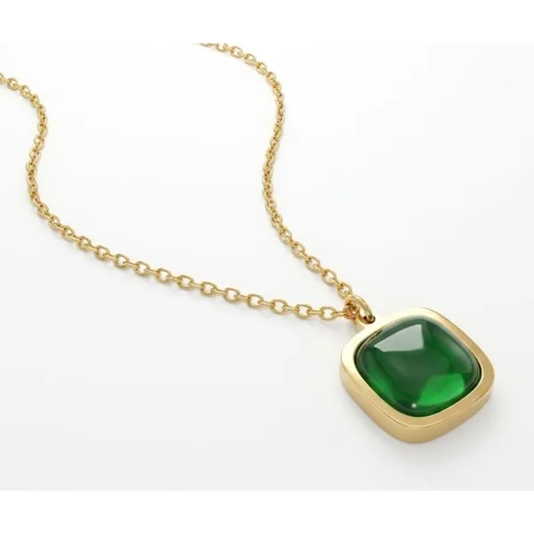 Gold_Stainless_Steel_Cushion_Cut_Green_Stone_Pendant_Necklace_For_Women_(PNSS-25)