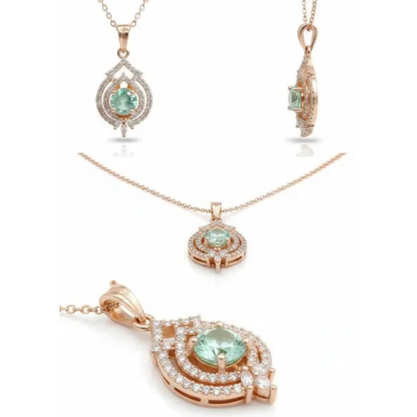 Rose_Gold_Stainless_Steel_Green_Gemstone_Teardrop_Pendant_Necklace_For_Women_(PNSS-16B)