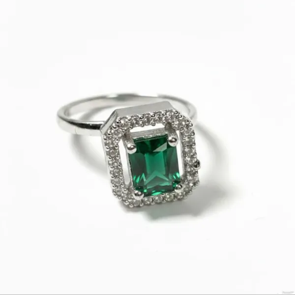Silver_Stainless_Steel_Green_Emerald_Cut_Halo_Ring_For_Women_(RGSS-01C)