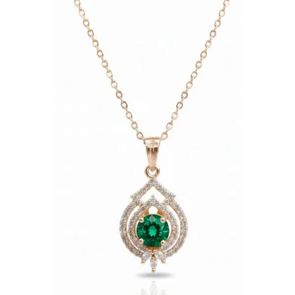 Rose_Gold_Stainless_Steel_Green_Stone_Teardrop_Pendant_Necklace_For_Women_(PNSS-16A)