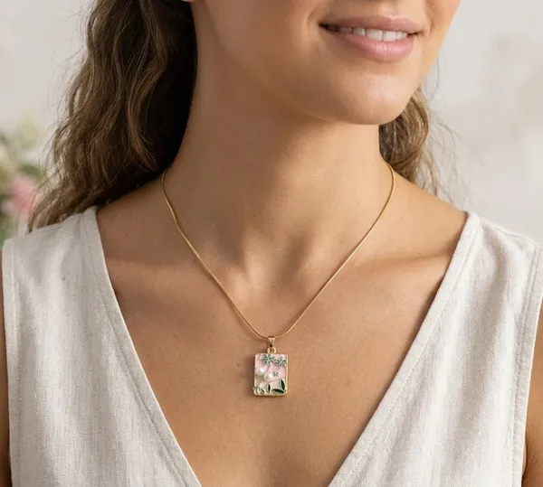 Gold_Stainless_Steel_Floral_Resin_Rectangular_Pendant_Necklace_For_Women_(PNSS-40)