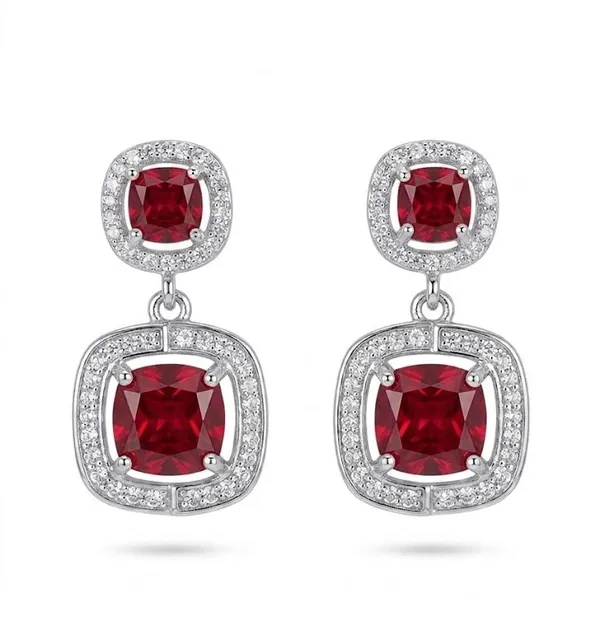 Silver_Metal_Ruby_Cushion_Cut_Halo_Drop_Earrings_For_Women_(ERAD-02B)