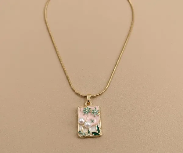 Gold_Stainless_Steel_Floral_Resin_Rectangular_Pendant_Necklace_For_Women_(PNSS-40)